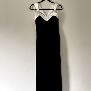 Vintage Scott McClintock (Jessica McClintock) White Satin and Black Velvet Gown.
